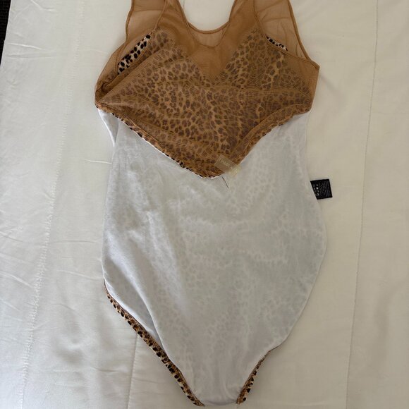 Norma Kamali Racer Deep-V Combo Mio Leopard Mesh One Piece Swimsuit Medium RARE - Picture 11 of 11